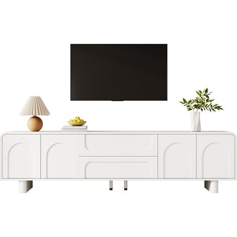 Meuble TV bas moderne aux courbes élégantes, table TV salon avec portes et tiroirs, design minimaliste, buffet de rangement (1/5)