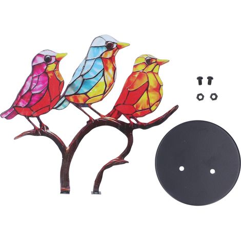 Oiseaux décoratifs série Stained Birds, ornements d'art sur branche pour rebord de fenêtre, porte ou décoration intérieure, modèle de bureau. (1/5)