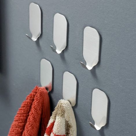 Wall Hook - Stainless Steel Waterproof Adhesive Hook For Bathroom Kitchen Bedroom - 6 Pieces (1/5)