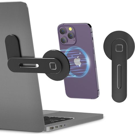 Noir Support Magnétique pour Ordinateur Portable, Support Latéral Réglable pour écran de Téléphone pour iPhone 14 Pro Max/iPhone 13/ iPhone 12/16, d'extension Pliable pour Ordinateur (1/5)