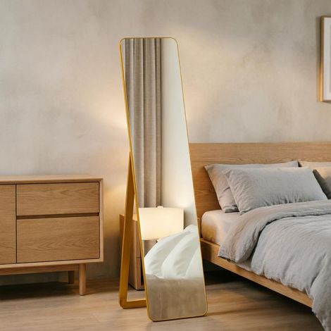 Miroir pleine longueur rectangulaire sur pied, cadre stable, miroir au sol élégant pour chambre (1/5)