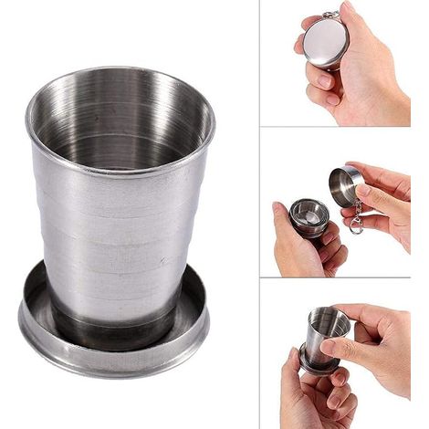 Mug pliable en acier inoxydable de 150 ml, tasse télescopique porte-clés, verre à vin empilable, bouteille télescopique pour les activités de plein air, camping, pliable (1/4)