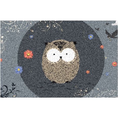 Tapis Dallas Chouette Fond Gris 40x60cm Int/ext Abrité - Idmat