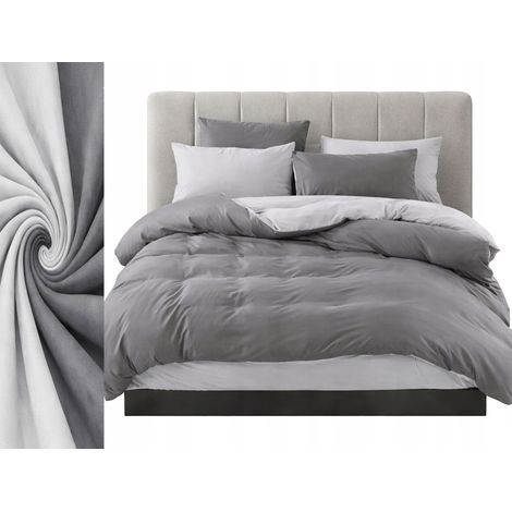 Set di biancheria da letto double-face 160x200 + 2 x 70x80 con cerniera, cotone, grigio, acciaio (1/5)