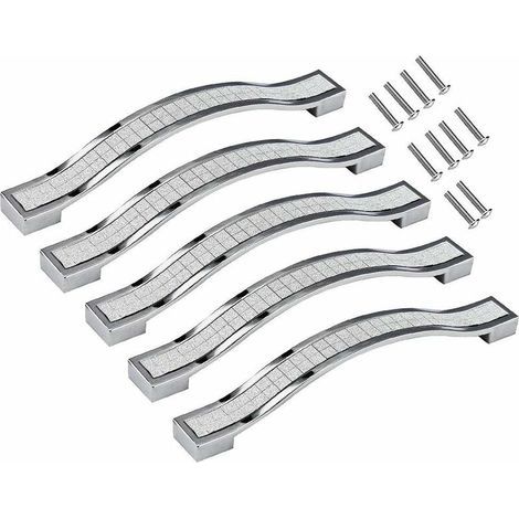 Lot de 5 poignées de tiroir en alliage strass cristal pour commode armoire de cuisine placard, Silver, 128MM-5PCS (1/5)