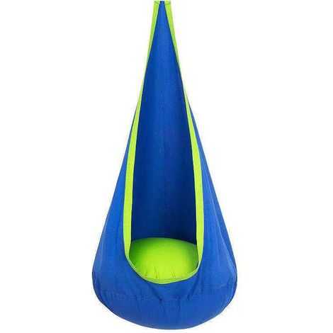 Hamac balançoire en nylon pour enfants, chaise hamac intérieure et extérieure avec oreiller gonflable, bleu, avec pompe, 10070cm (1/5)