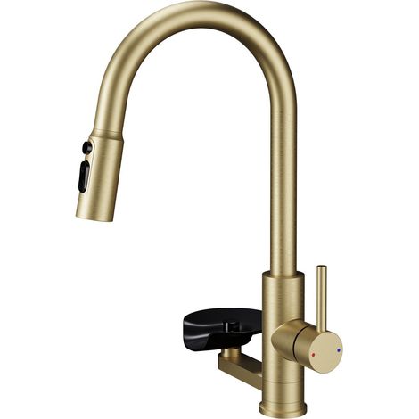 Robinet Cuisine 304 Inox Extractible Mitigeur Evier Double Usage Lave-Verre Intégré Eau Froide Chaude-Alovez-WCY