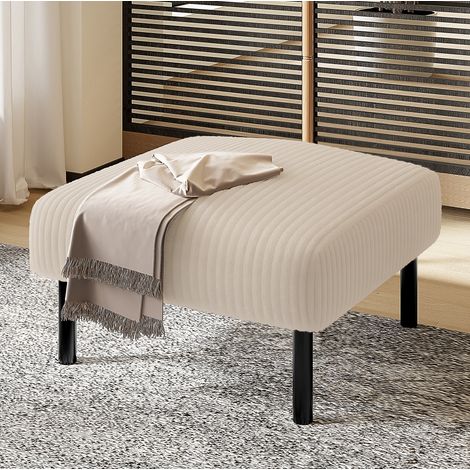 Pouf poggiapiedi in velluto a coste 56 x 51 x 39 cm con struttura in metallo beige HAVRYA (1/5)