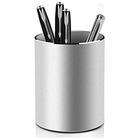 Runder Stiftehalter, Aufbewahrungsbox und Becherhalter aus Aluminium für den Schreibtisch (silber) (1/5)