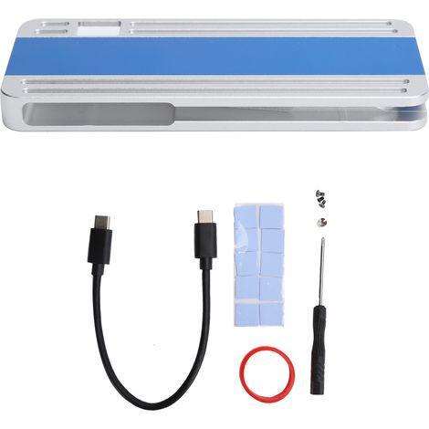 Boîtier de disque dur externe M.2 NVMe vers USB-C argent et bleu, étui SSD pour accessoires de stockage portable (1/5)