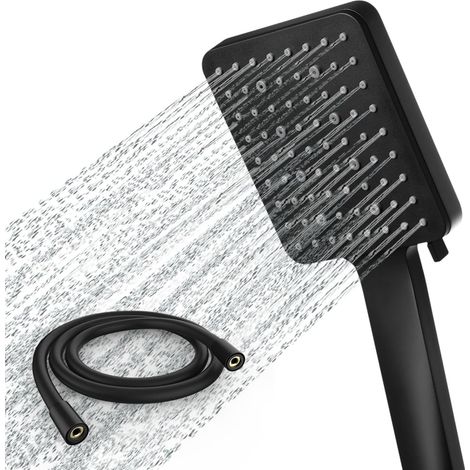 Cabezal de ducha de alta presión con manguera de 1,5 m - 6 tipos de chorro - negro (1/5)