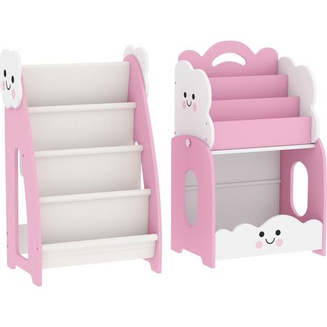 Estanteria infantil 3 en 1 con almacenaje de juguetes y mesita de noche MDF rosa (1/5)