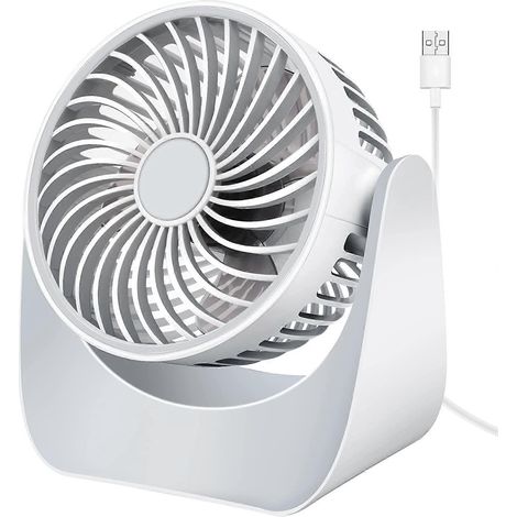 Ventilateur de bureau USB, idéal pour dormir, mini ventilateur de bureau puissant à 3 vitesses réglables, pour rafraîchir la maison, le bureau, le camping et les voyages (batterie intégrée) (1/5)