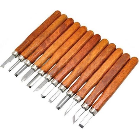 Kit Outils Sculpture Bois - 12 Pièces Acier SK2 Revêtement Électrolytique - Poignées Bois - Pour Sculpture sur Bois Linoléum Argile - 1 Unité (1/5)