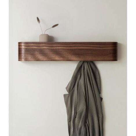 Porte-manteau mural design - - Design moderne - Placage bois massif noyer - Crochets muraux cachés (1/4)