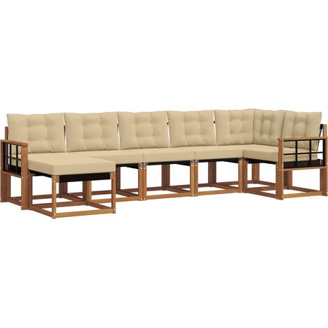 Ensemble de canapés d'extérieur 7 pcs Salon de jardin Naturel et Beige (1/5)