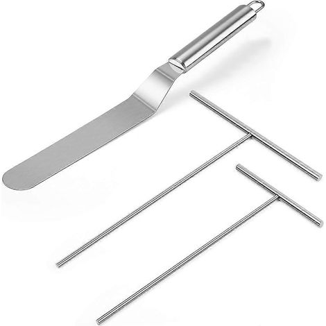 Kit de spatule et de spatule à crêpes, spatule coudée à manche métallique 12", spatules en T en acier inoxydable 7" et 5". (1/5)