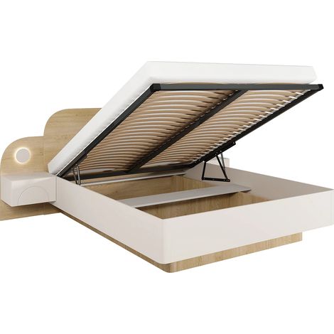 Lit coffre 160 x 200 cm - Avec chevets et LEDs - Coloris : Beige et Naturel - DARTAGNO (1/5)