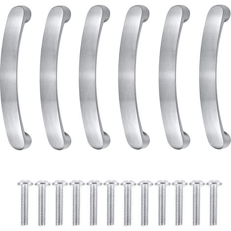 Küchenmöbelgriff, Lochabstand 96 mm, 6 Stück, silberfarben, Schubladengriff, Küchenschrankgriff, Möbelgriff, Schranktürgriffe, Möbeltürgriff (1/5)