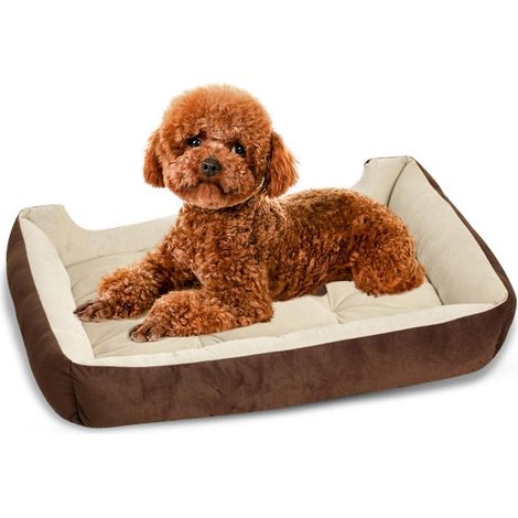 Hundebett waschbar, Katzenbett mit Rand, weich & bequem, Größe M Braun