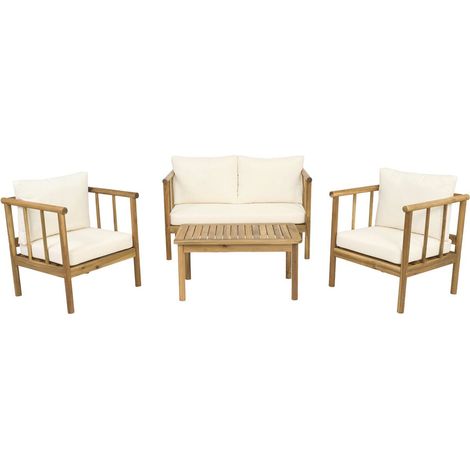 Gartenmöbel aus Holz mit inbegriffenen Kissen "Milano" - 4 Sitzplätze - Beige
