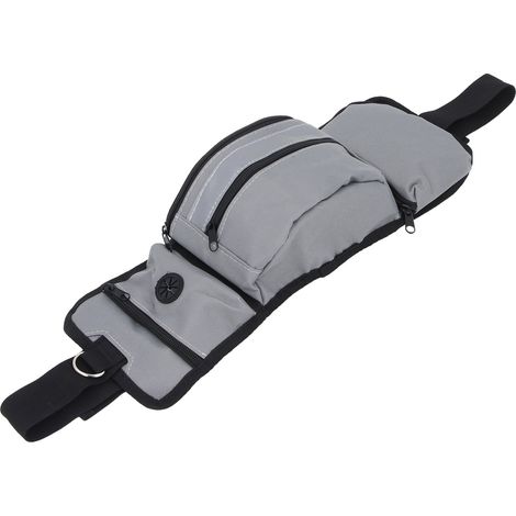 Pochette à friandises pour chien, en polyester, idéale pour l'entraînement en extérieur. Sac banane avec distributeur de sacs à déjections intégré et porte-bouteille pour la course et la marche (gris)