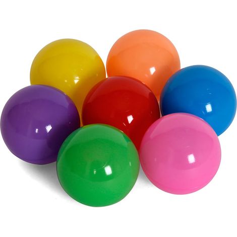 Lot de 100 ballons de jeu pour enfants, couleurs vives et amusantes, réutilisables, pour piscine, aire de jeux, tente. 7 couleurs, épaisseur 5,5 cm / 2,2 pouces. (1/5)