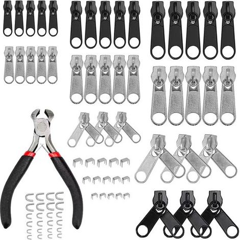 Kit de remplacement pour fermetures éclair - Tête de fermeture éclair - Avec fixateur de code U - Avec pince d'installation - 85 pièces (1/5)