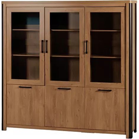 Vitrine 3+3 portes arrondis noir/naturel