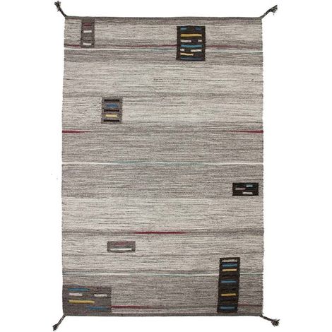 TRIBAL - Tapis en laine aspect ethnique avec pompons gris 140x200 (1/5)