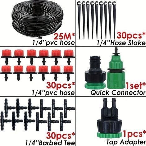 Système d’irrigation goutte à goutte automatique 25 m avec goutteurs réglables – Kit d’arrosage pour jardin, serre, pelouse et cour