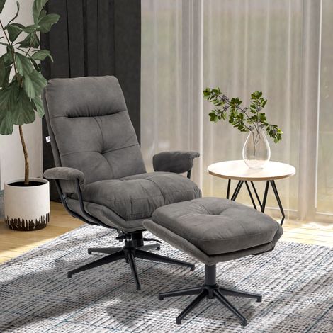 Fauteuil inclinable avec repose-pieds, dossier réglable microfibre, gris foncé (1/5)