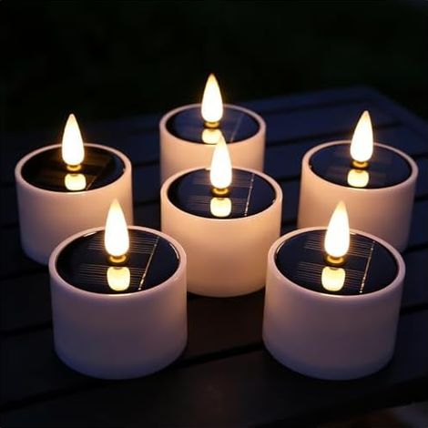 Lot de 6 Bougies Chauffe Plat LED, Étanche Bougie LED Flamme Vacillante, Sans Flamme, Solaires Bougie LED Dusk To Dawn pour Jardin, Balcon, Fête, Camping, Mariage, Festival (1/5)