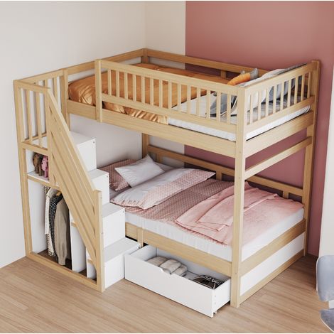 MEUBLIV Etagenbett 90x200 cm aus Holz – Stauraumtreppe, ohne Matratze (1/5)