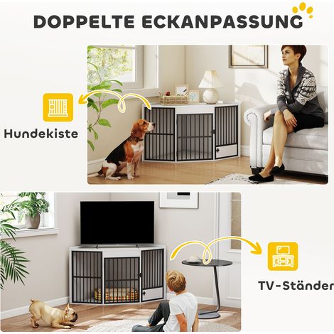 Cage de transport pour chien, niche intérieure pour petits et moyens chiens, avec porte gamelle intégrée, MDF et métal, blanc