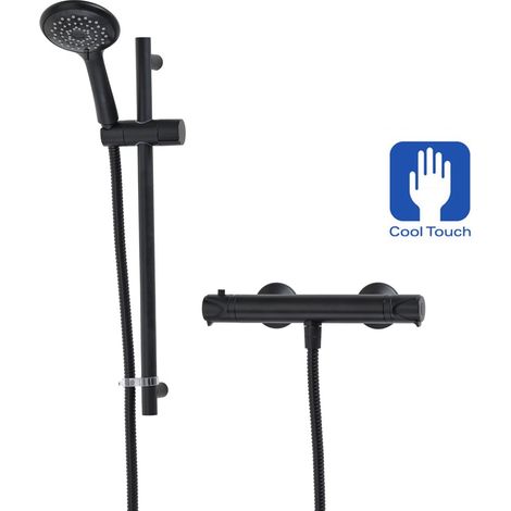 Triton Dene Matt Black Cool Touch Thermostatic Bar Mixer Shower + Riser Rail (1/5)