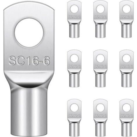 20 Pièces Cosses Tubulaires 16mm² M6,Cosses Electriques Ronde à Œillet en Cuivre Étamé Cosse à Sertir 16mm², Cosses Annulaires 16mm²
