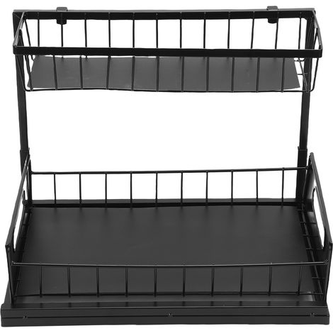 Étagère Rangement Sous Évier 2 Niveaux Tirable Organisateur Placard Métal – Cuisine Salle de Bain, Noir (1/5)