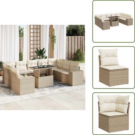 10-tlg. Garten-Sofagarnitur mit Kissen Beige Poly Rattan - Garten Sofagarnitur - Garten Sofagarnituren - Outdoor Sofagarnitur - Sofagarnitur Terrasse (1/5)