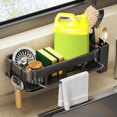 Organisateur d'évier multifonction – Support de rangement grande capacité et antirouille pour éponges, torchons, brosses à vaisselle, détergent et savon. (1/5)