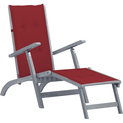 Outdoor Deck Chair with Footrest and Cushion Solid Acacia Wood vidaXL (1/5)