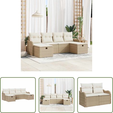 vidaXL Juego de Sofá 6 uds. 6-Número de plazas Beige y Crema (1/5)