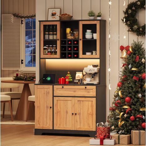 Meuble de cuisine avec LED et prises USB, 105 x 40 x 180 cm, noir naturel OKMYHOME (1/5)