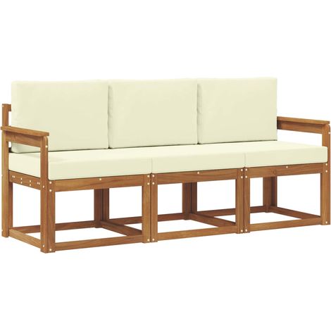 Set di divani da esterno con cuscino 3 pz Salotto da Giardino Naturale e Crema (1/5)