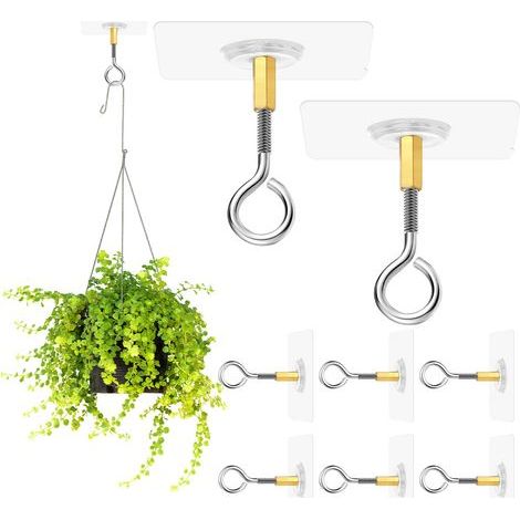 8 Pièces Crochet Plafond Sans Percer, Crochets de Plafond Autocollants Sans Perçage, Crochet Adhésif Plafond, Transparent pour Plantes Suspendues, Accroche Plante (1/5)