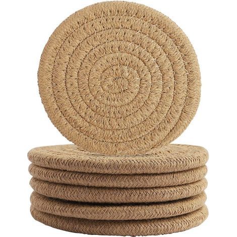 Kaffeefarbene Untersetzer, runde, gewebte Untersetzer (11,5 cm Durchmesser), wasserabsorbierende, gewebte Getränkeuntersetzer, hitzebeständige Untersetzer (1/4)