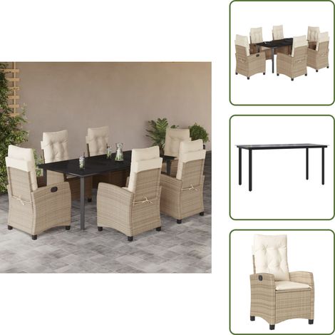 Sitzkissen - vidaXL 7-tlg. Garten-Essgruppe mit Kissen Beige Poly Rattan - Rückenkissen (1/5)