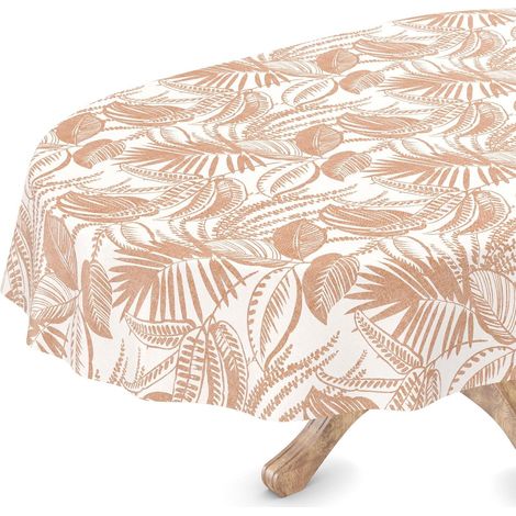 Nappe en Toile cirée Lavable, Ovale, Bord coupé, Beige, Facile d'entretien, 140 x 180 cm (1/5)