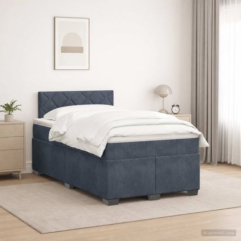 Cama con Base Tapizada, Colchón y Luz LED Gris oscuro (1/5)