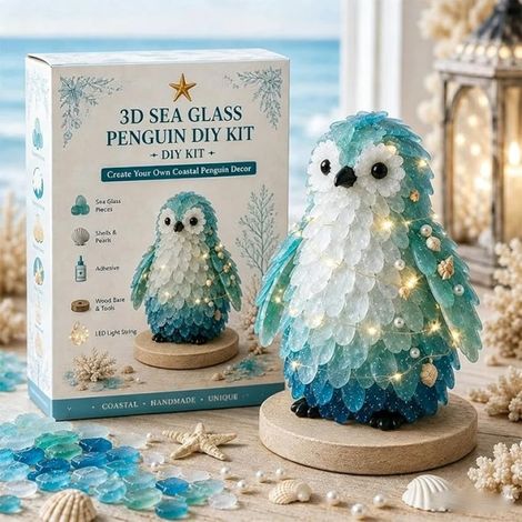 Beyamis Sapin de Noël en verre de mer 3D lumineux, kit de bricolage pingouin (1/2)